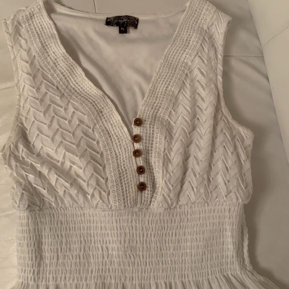 J Gee White Peasant Tiered Lace Bodice Flowy Romantic Boho Dress Size PL - Picture 9 of 12